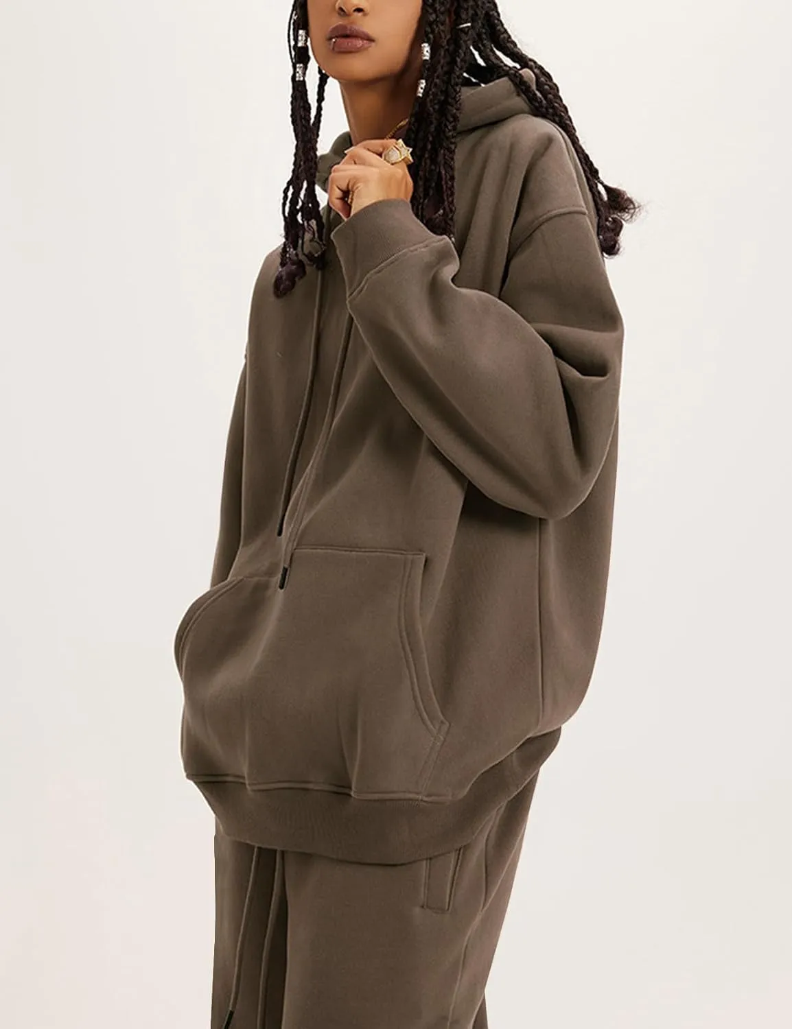 Flygo Womens Fleece 2 Piece Outfits Lounge Hoodie Sweatsuits Sets Oversized Sweatshirt Baggy Sweatpants Set W/Pockets