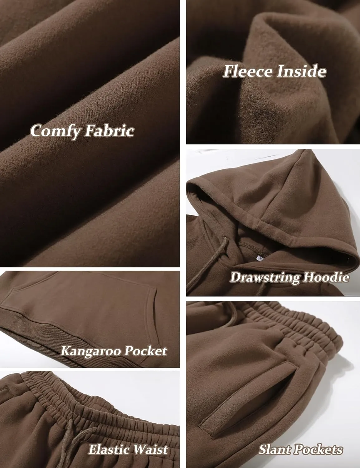 Flygo Womens Fleece 2 Piece Outfits Lounge Hoodie Sweatsuits Sets Oversized Sweatshirt Baggy Sweatpants Set W/Pockets