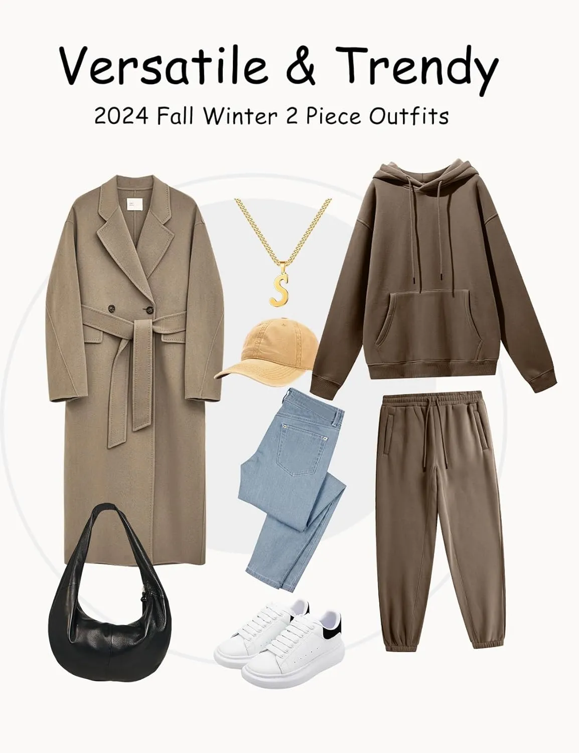 Flygo Womens Fleece 2 Piece Outfits Lounge Hoodie Sweatsuits Sets Oversized Sweatshirt Baggy Sweatpants Set W/Pockets