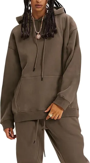 Flygo Womens Fleece 2 Piece Outfits Lounge Hoodie Sweatsuits Sets Oversized Sweatshirt Baggy Sweatpants Set W/Pockets