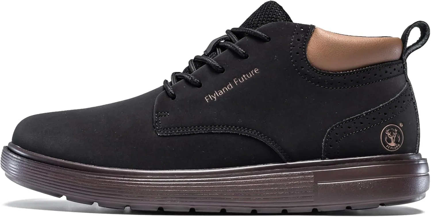 FLYLAND Men's Fashion Sneakers Chukaa Boots Leather Shoes Lace Up Lightweight Dress Boots Walking Driving Shoes