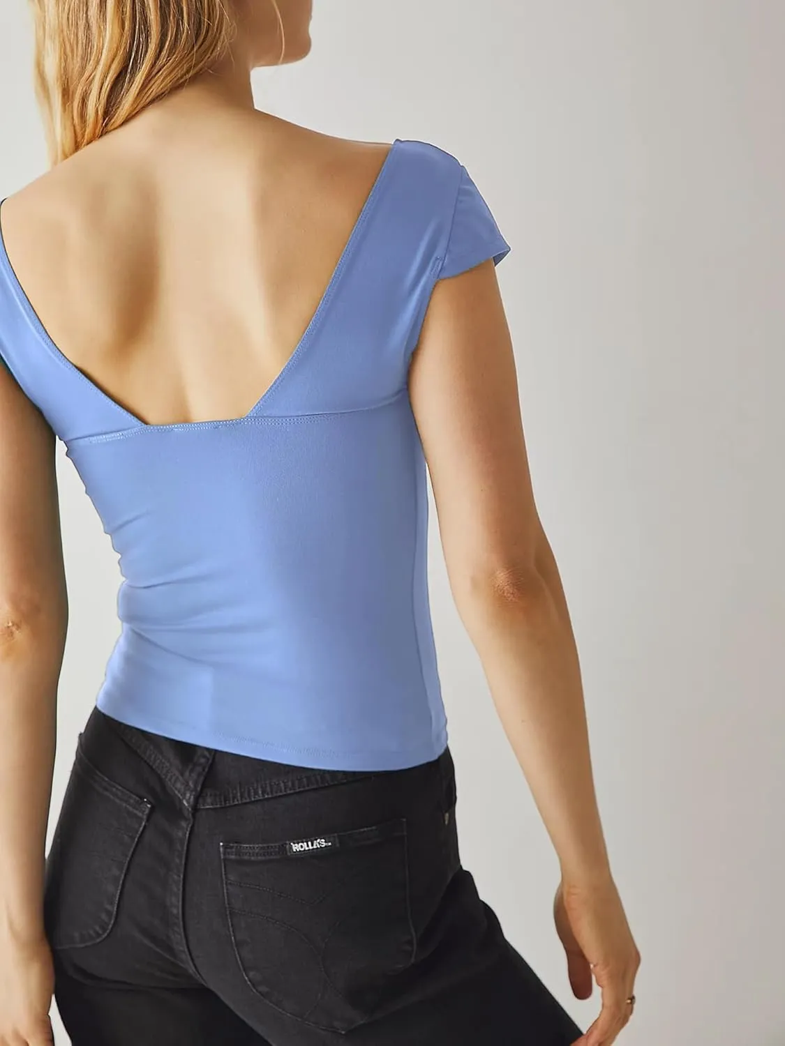 ForeFair Women Sexy Deep V Neck Backless Tank Top Slim Fit Summer Casual Y2k Crop Short Sleeve Top