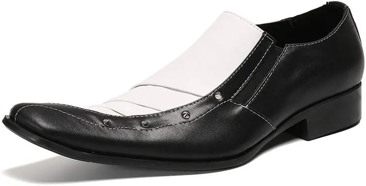 Formal Loafer Dress Oxford for Men Two Tones Fold Texture Loafers for Men Block Heel Slip On for Meeting Genuine Leather
