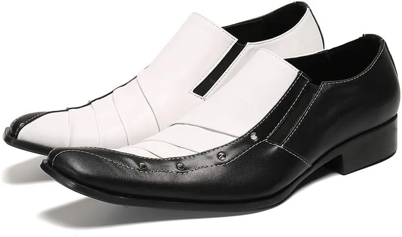 Formal Loafer Dress Oxford for Men Two Tones Fold Texture Loafers for Men Block Heel Slip On for Meeting Genuine Leather