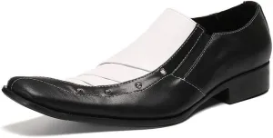 Formal Loafer Dress Oxford for Men Two Tones Fold Texture Loafers for Men Block Heel Slip On for Meeting Genuine Leather
