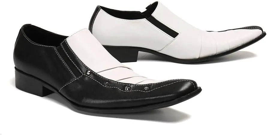 Formal Loafer Dress Oxford for Men Two Tones Fold Texture Loafers for Men Block Heel Slip On for Meeting Genuine Leather