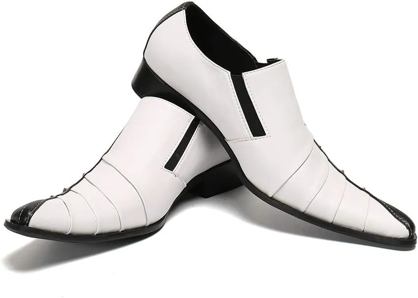 Formal Loafer Dress Oxford for Men Two Tones Fold Texture Loafers for Men Block Heel Slip On for Meeting Genuine Leather