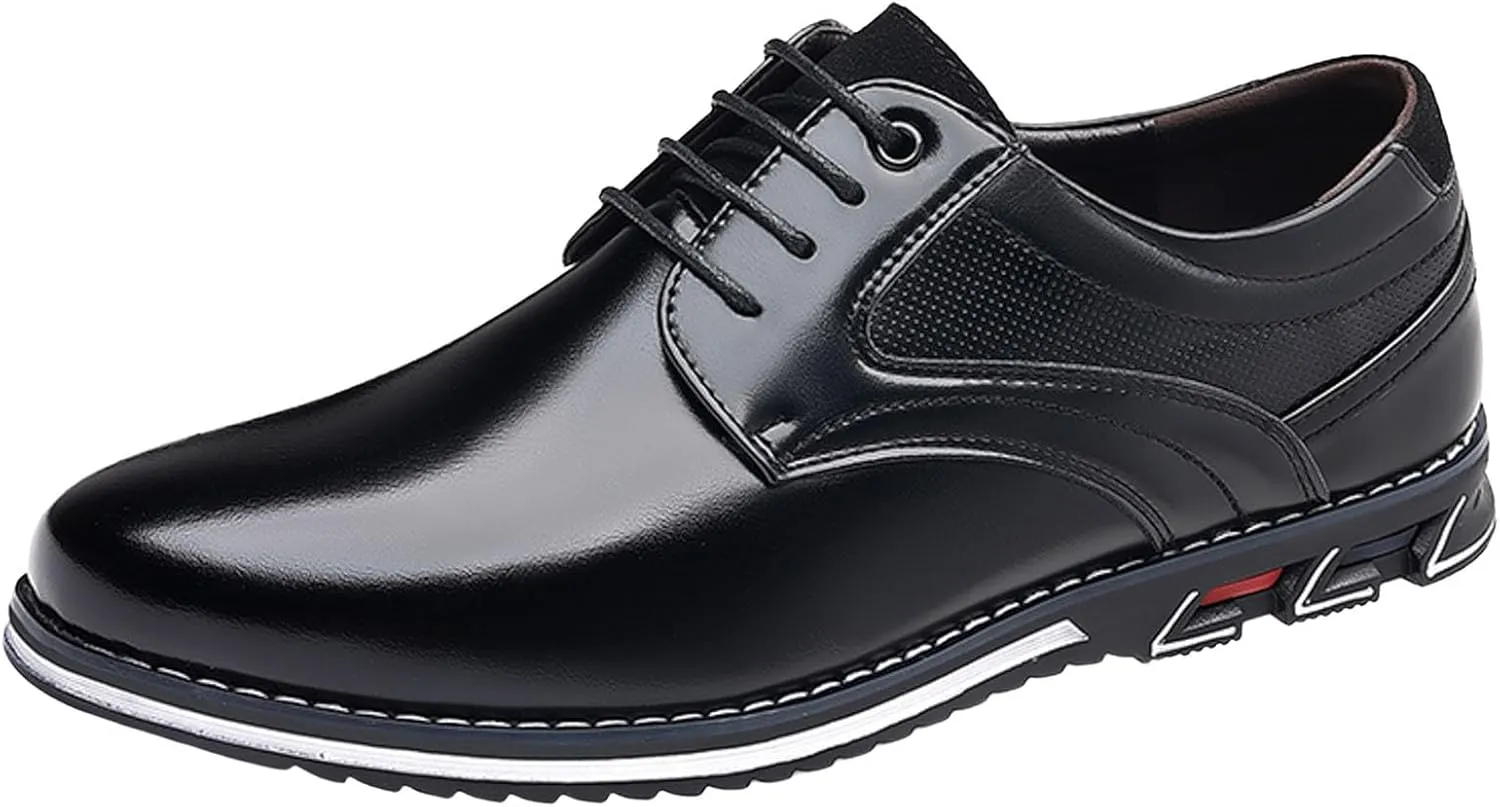 Formal Shoes for Men Brown Loafers Men Leather Shoes Fashionable New Pattern Pointed Flat Bottom Soft Bottom Lace Up Comfortable Large Size Men's Leather Lined Dress Oxfords Shoes