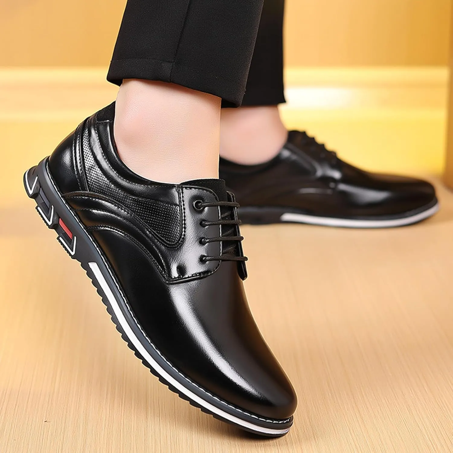 Formal Shoes for Men Brown Loafers Men Leather Shoes Fashionable New Pattern Pointed Flat Bottom Soft Bottom Lace Up Comfortable Large Size Men's Leather Lined Dress Oxfords Shoes