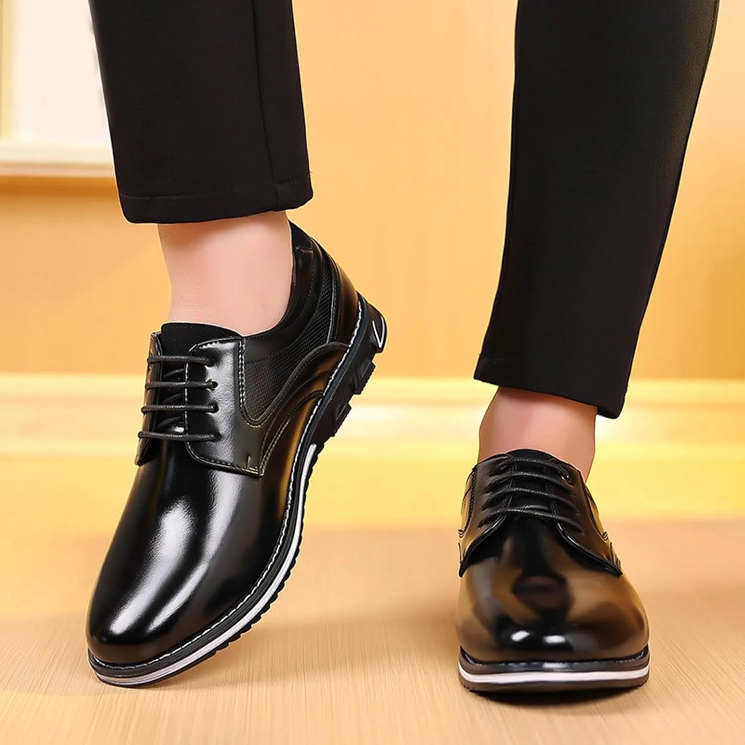 Formal Shoes for Men Brown Loafers Men Leather Shoes Fashionable New Pattern Pointed Flat Bottom Soft Bottom Lace Up Comfortable Large Size Men's Leather Lined Dress Oxfords Shoes