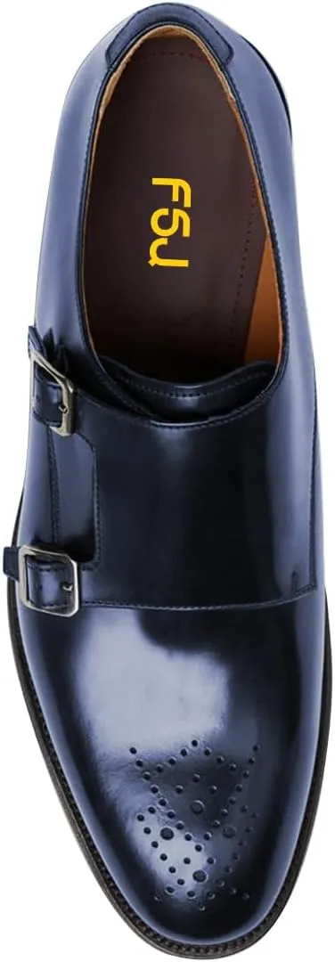 FSJ Men's Double Monk Strap Dress Loafers with Buckle, Comfortable and Breathable Round Toe Slip On Stacked Heels, Formal Business Shoes Size 4-16 US