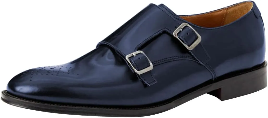 FSJ Men's Double Monk Strap Dress Loafers with Buckle, Comfortable and Breathable Round Toe Slip On Stacked Heels, Formal Business Shoes Size 4-16 US