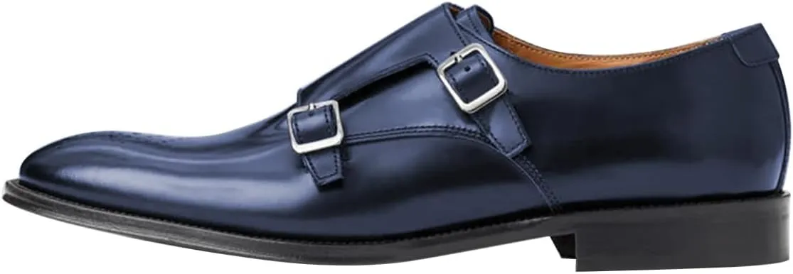 FSJ Men's Double Monk Strap Dress Loafers with Buckle, Comfortable and Breathable Round Toe Slip On Stacked Heels, Formal Business Shoes Size 4-16 US