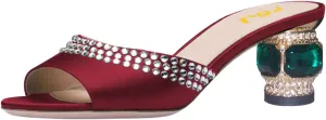 FSJ Women Crystal Low Heel Bridal Pumps Slip on Mules Slide Sandals Peep Toe Clogs Dressy Rhinestone Slipper Shoes Size 4-15 US