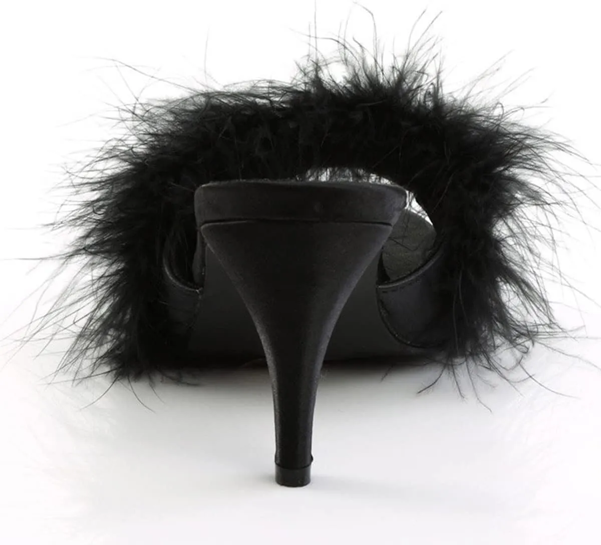 FSJ Women Fashion Feather Fur Fur Kitten Heel Slip On Mules Open Toe Dress Low Heeled Slippers Sandals Slides Outfit Pumps Size 4-15 US