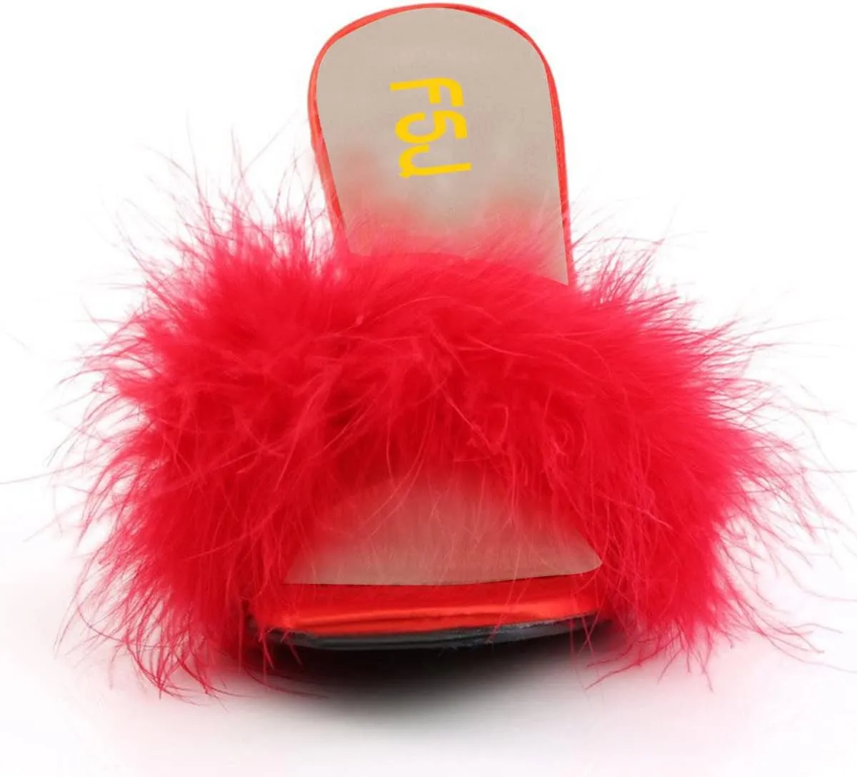 FSJ Women Fashion Feather Fur Fur Kitten Heel Slip On Mules Open Toe Dress Low Heeled Slippers Sandals Slides Outfit Pumps Size 4-15 US