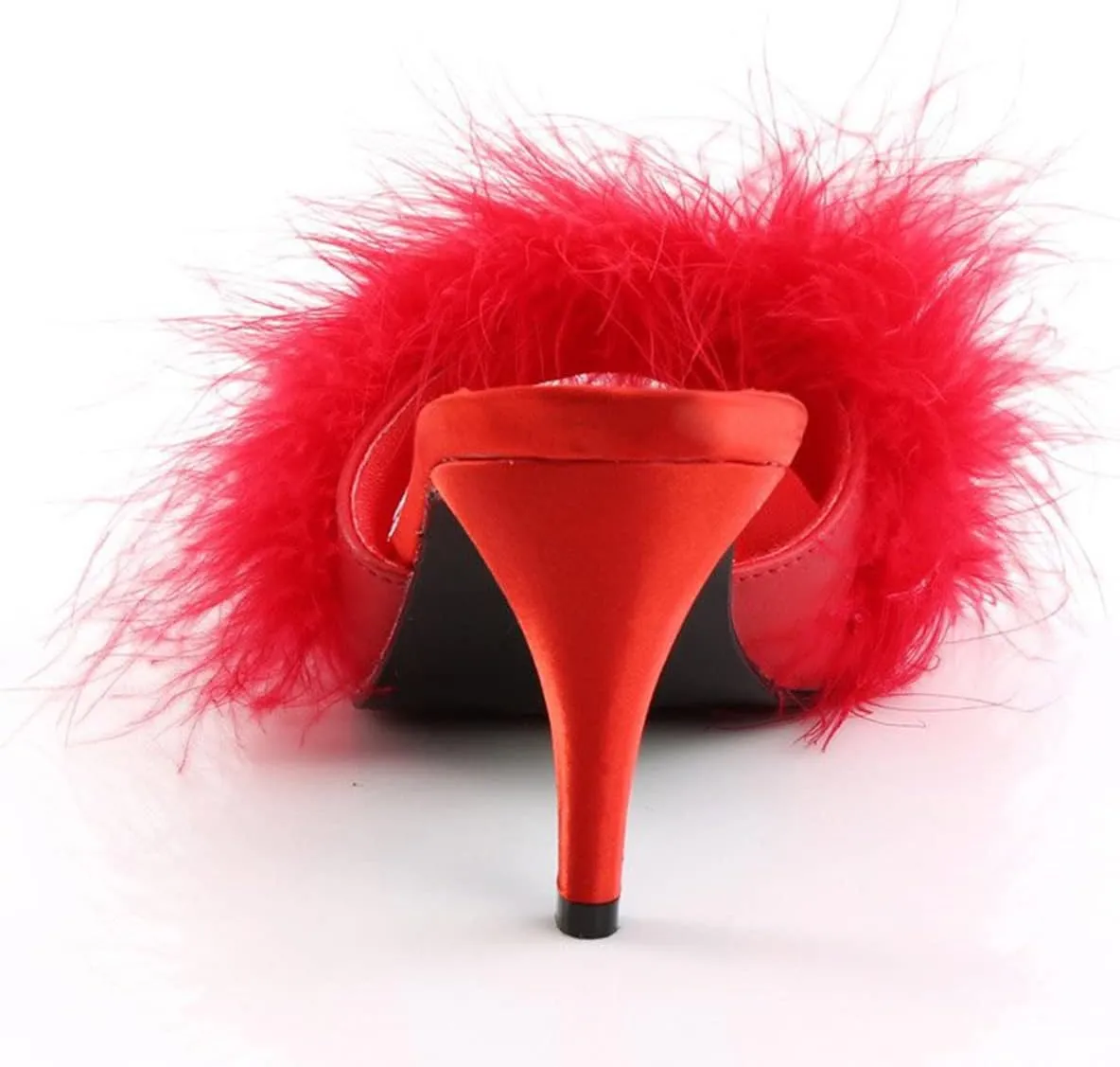 FSJ Women Fashion Feather Fur Fur Kitten Heel Slip On Mules Open Toe Dress Low Heeled Slippers Sandals Slides Outfit Pumps Size 4-15 US