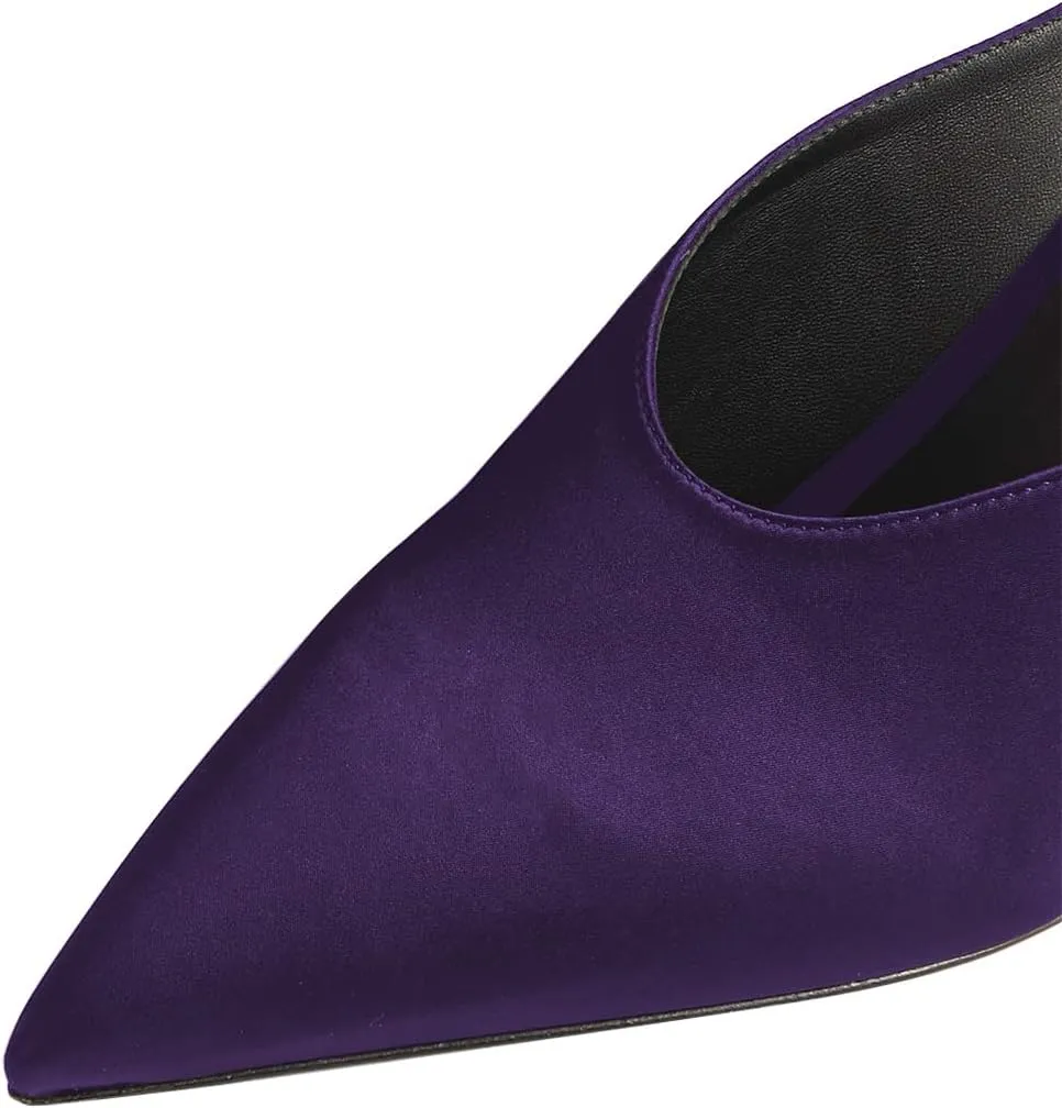 FSJ Women Satin Pointed Toe Wedge Mules Sexy Slip On High Heeled Backless Sandals Unique Summer Casual Dress Pump Shoes Size 4-16 US