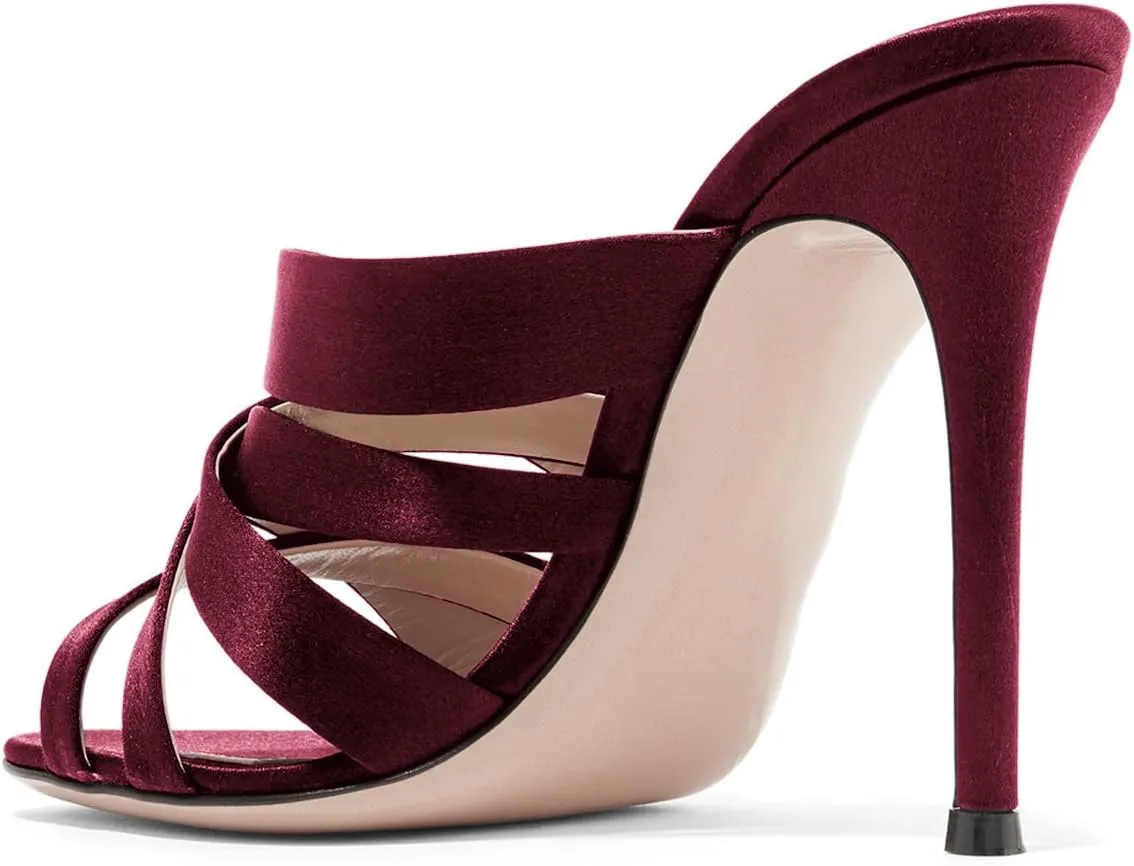 FSJ Women Strappy Satin Open Toe Sandals Stiletto High Heels Mules Slip On Shoes Size 4-15 US