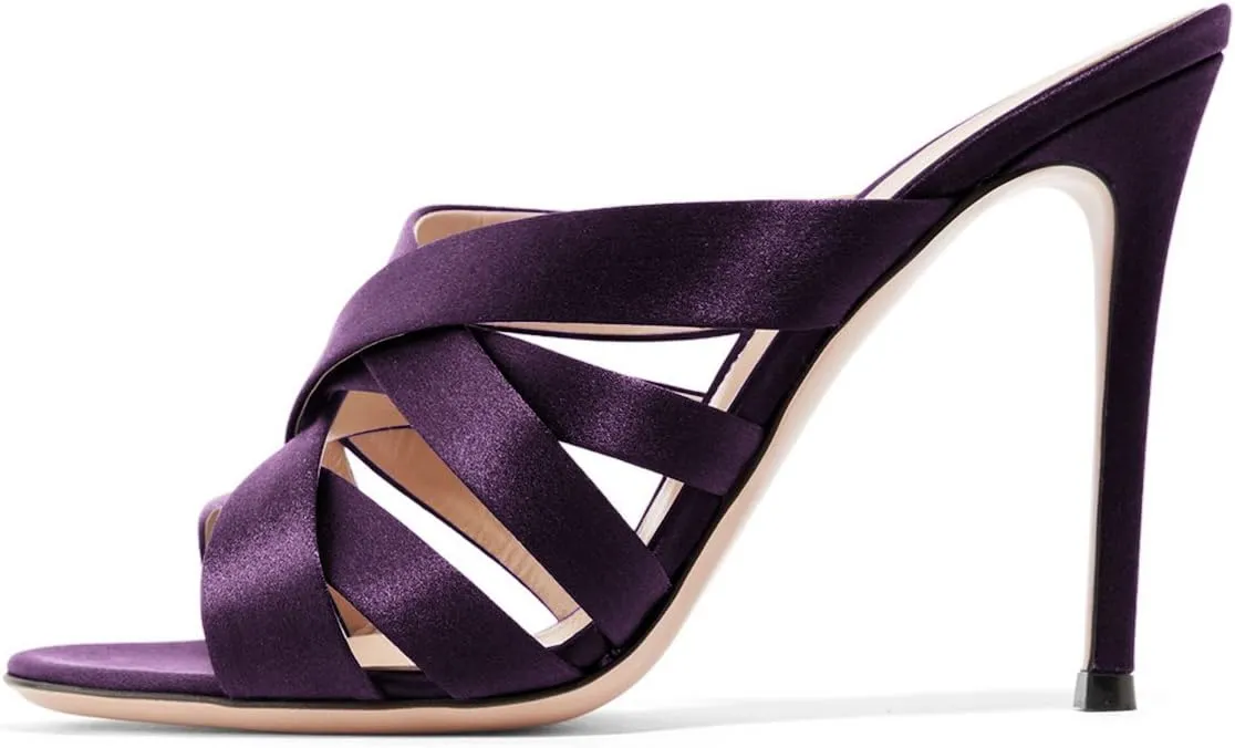 FSJ Women Strappy Satin Open Toe Sandals Stiletto High Heels Mules Slip On Shoes Size 4-15 US