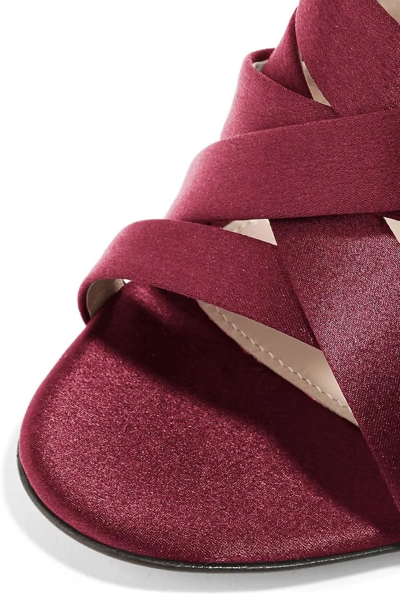 FSJ Women Strappy Satin Open Toe Sandals Stiletto High Heels Mules Slip On Shoes Size 4-15 US