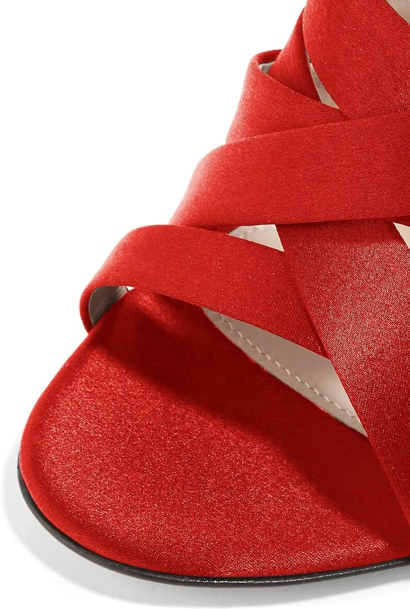 FSJ Women Strappy Satin Open Toe Sandals Stiletto High Heels Mules Slip On Shoes Size 4-15 US