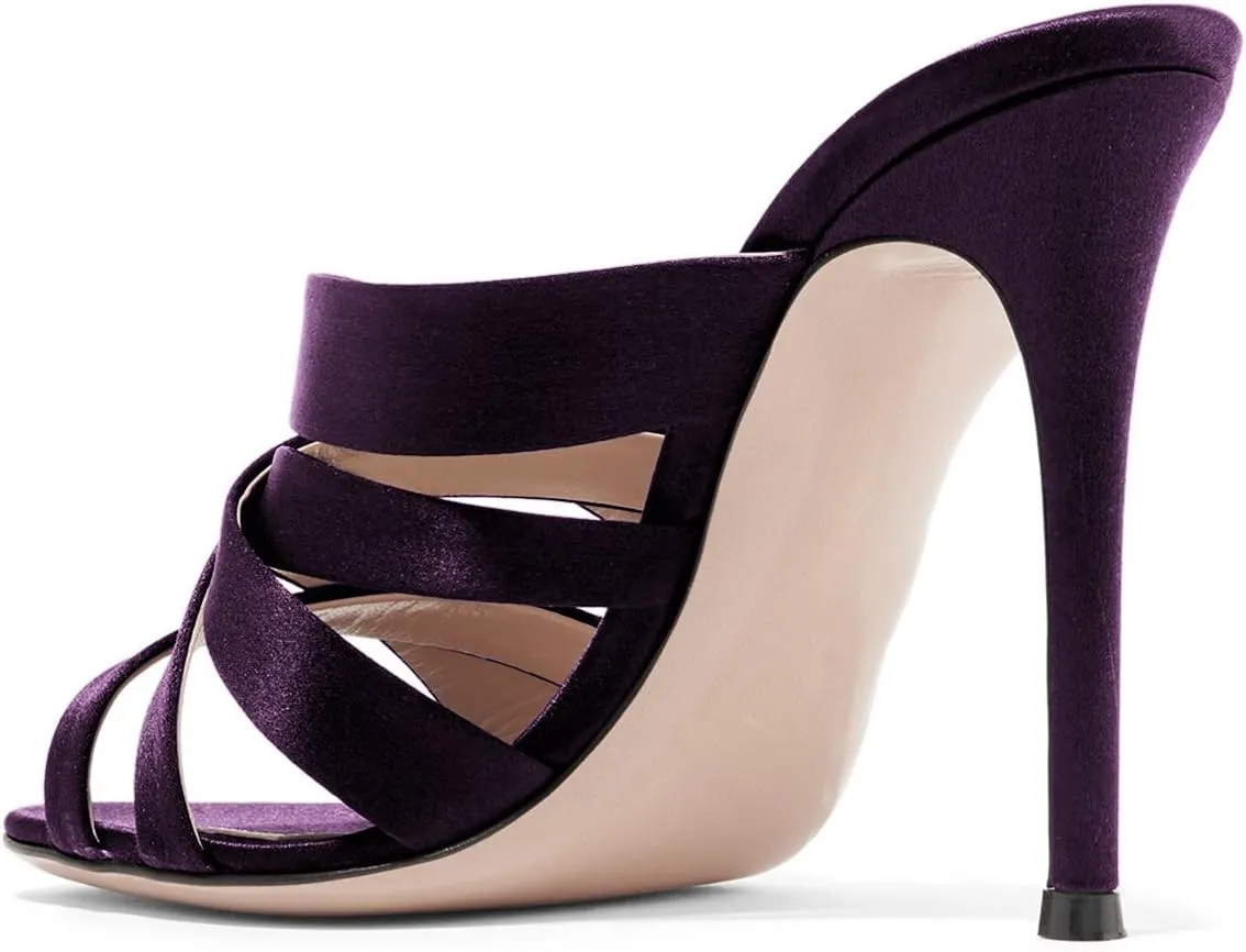FSJ Women Strappy Satin Open Toe Sandals Stiletto High Heels Mules Slip On Shoes Size 4-15 US