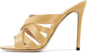 FSJ Women Strappy Satin Open Toe Sandals Stiletto High Heels Mules Slip On Shoes Size 4-15 US
