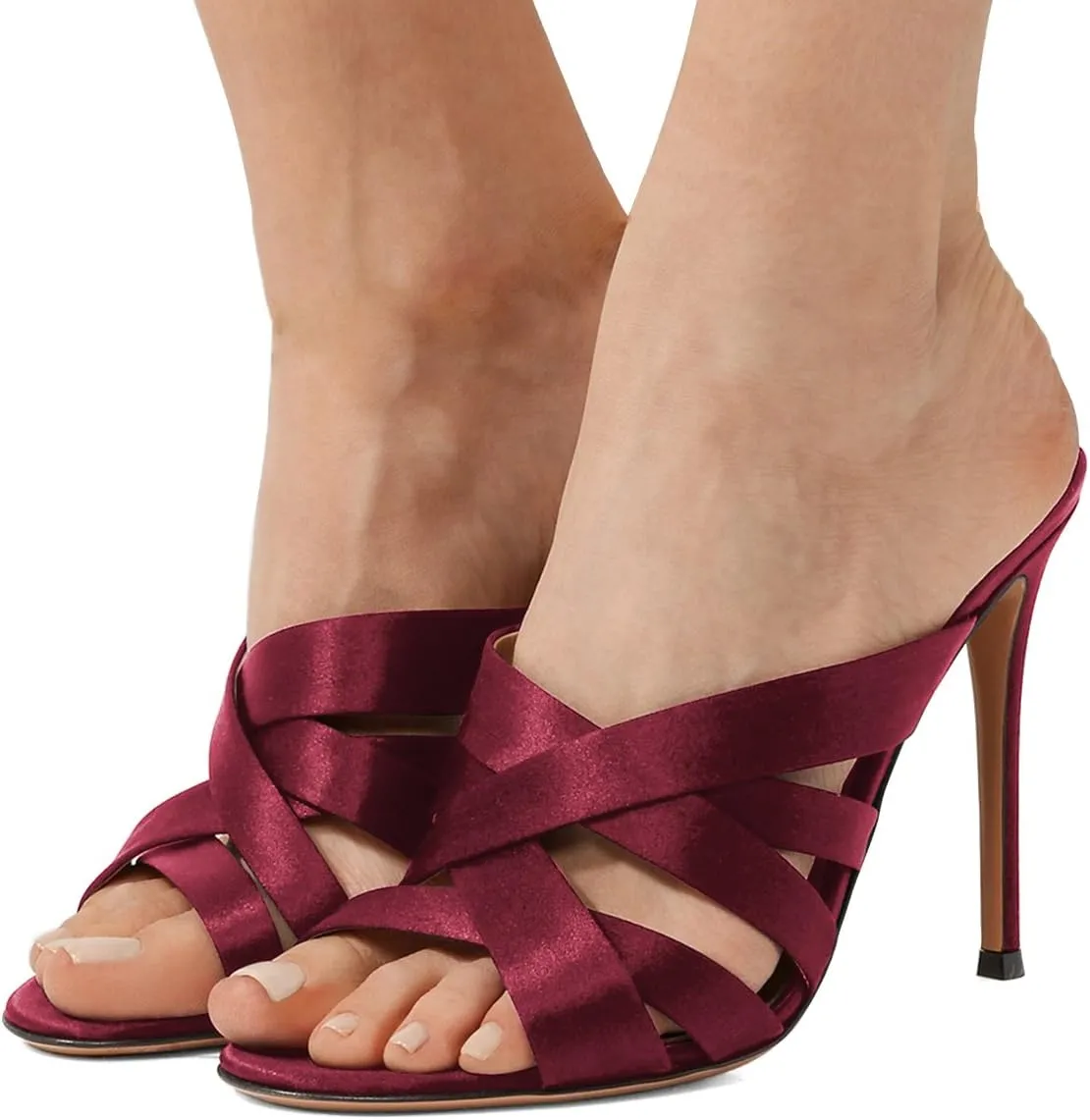 FSJ Women Strappy Satin Open Toe Sandals Stiletto High Heels Mules Slip On Shoes Size 4-15 US