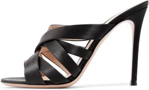 FSJ Women Strappy Satin Open Toe Sandals Stiletto High Heels Mules Slip On Shoes Size 4-15 US