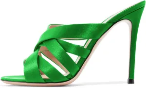FSJ Women Strappy Satin Open Toe Sandals Stiletto High Heels Mules Slip On Shoes Size 4-15 US