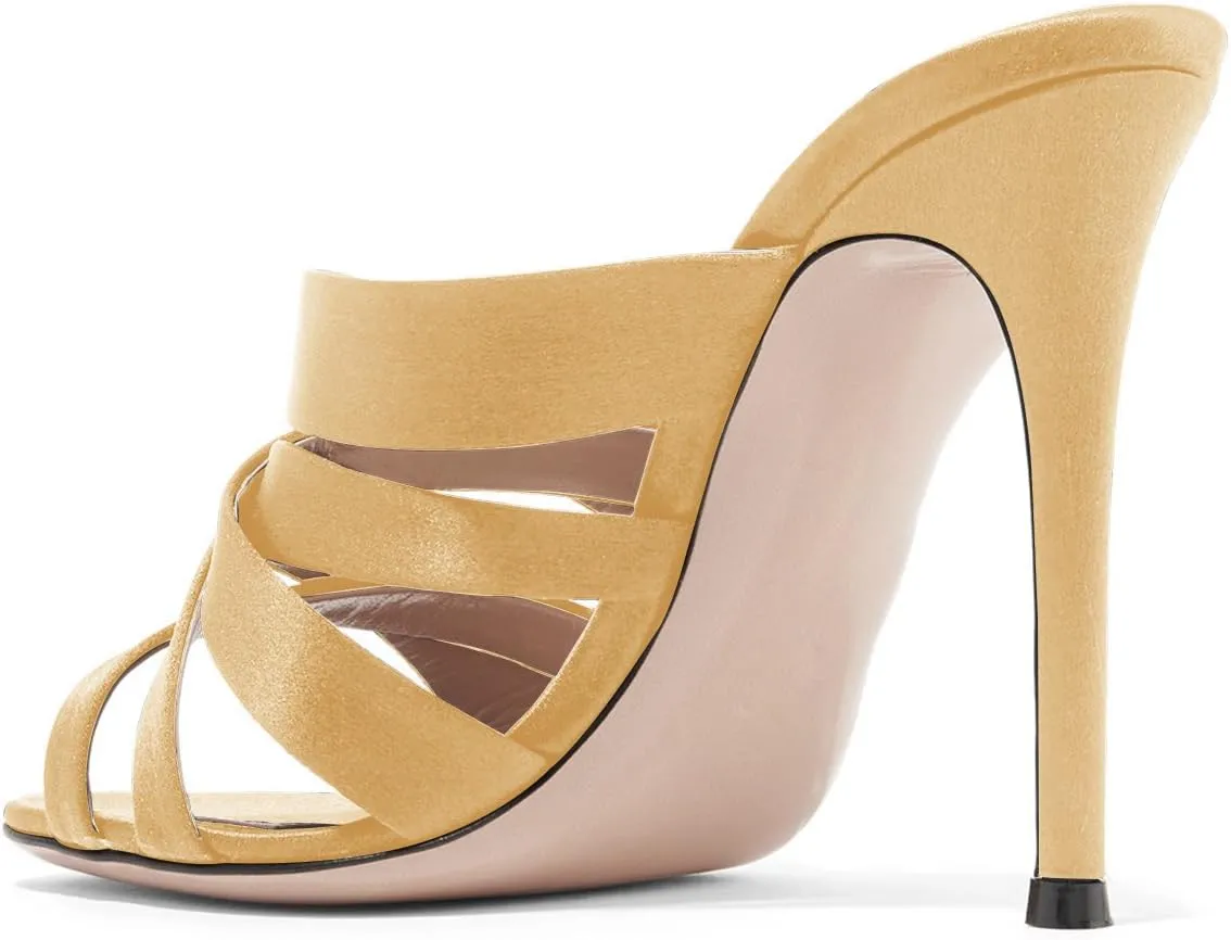 FSJ Women Strappy Satin Open Toe Sandals Stiletto High Heels Mules Slip On Shoes Size 4-15 US