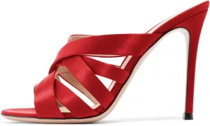 FSJ Women Strappy Satin Open Toe Sandals Stiletto High Heels Mules Slip On Shoes Size 4-15 US
