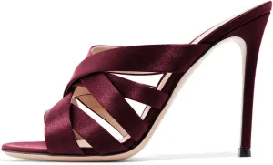FSJ Women Strappy Satin Open Toe Sandals Stiletto High Heels Mules Slip On Shoes Size 4-15 US