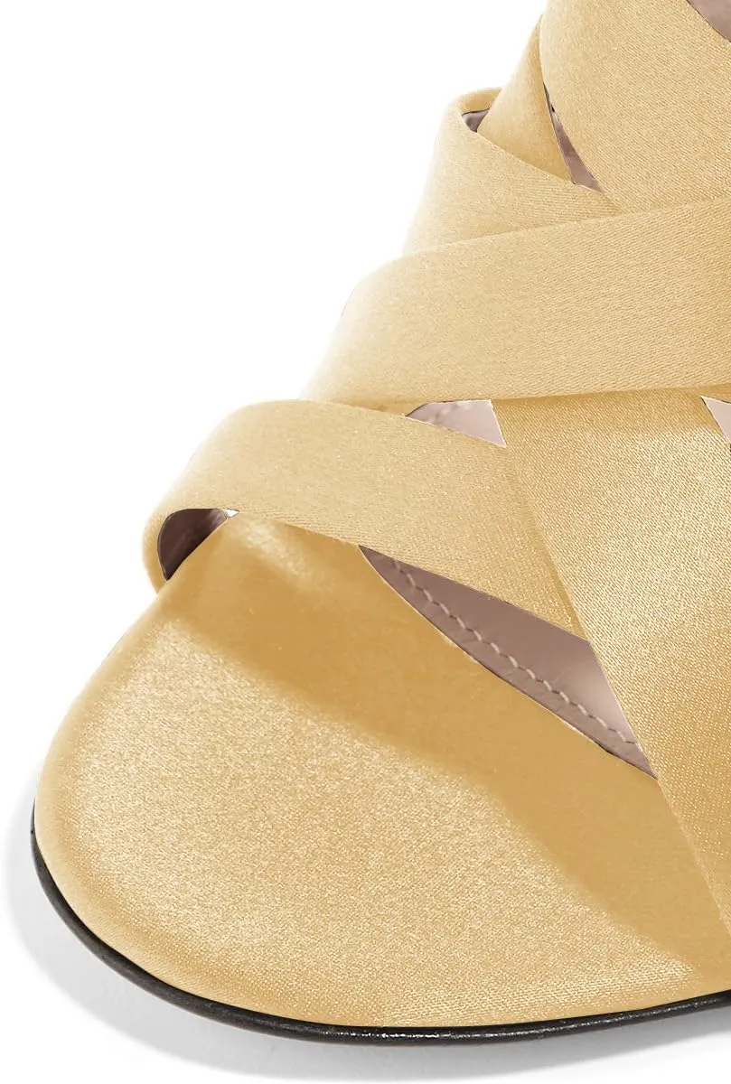 FSJ Women Strappy Satin Open Toe Sandals Stiletto High Heels Mules Slip On Shoes Size 4-15 US