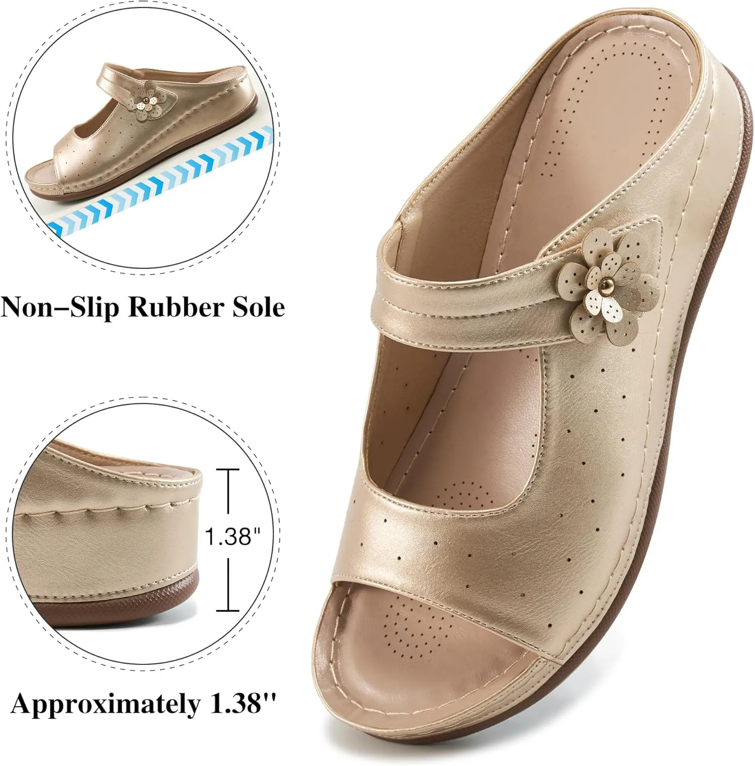 FUDYNMALC Womens Slides Sandals Orthopedic: Comfortable Summer Beach Platform Shoes Ladies Dressy Walking Wedge