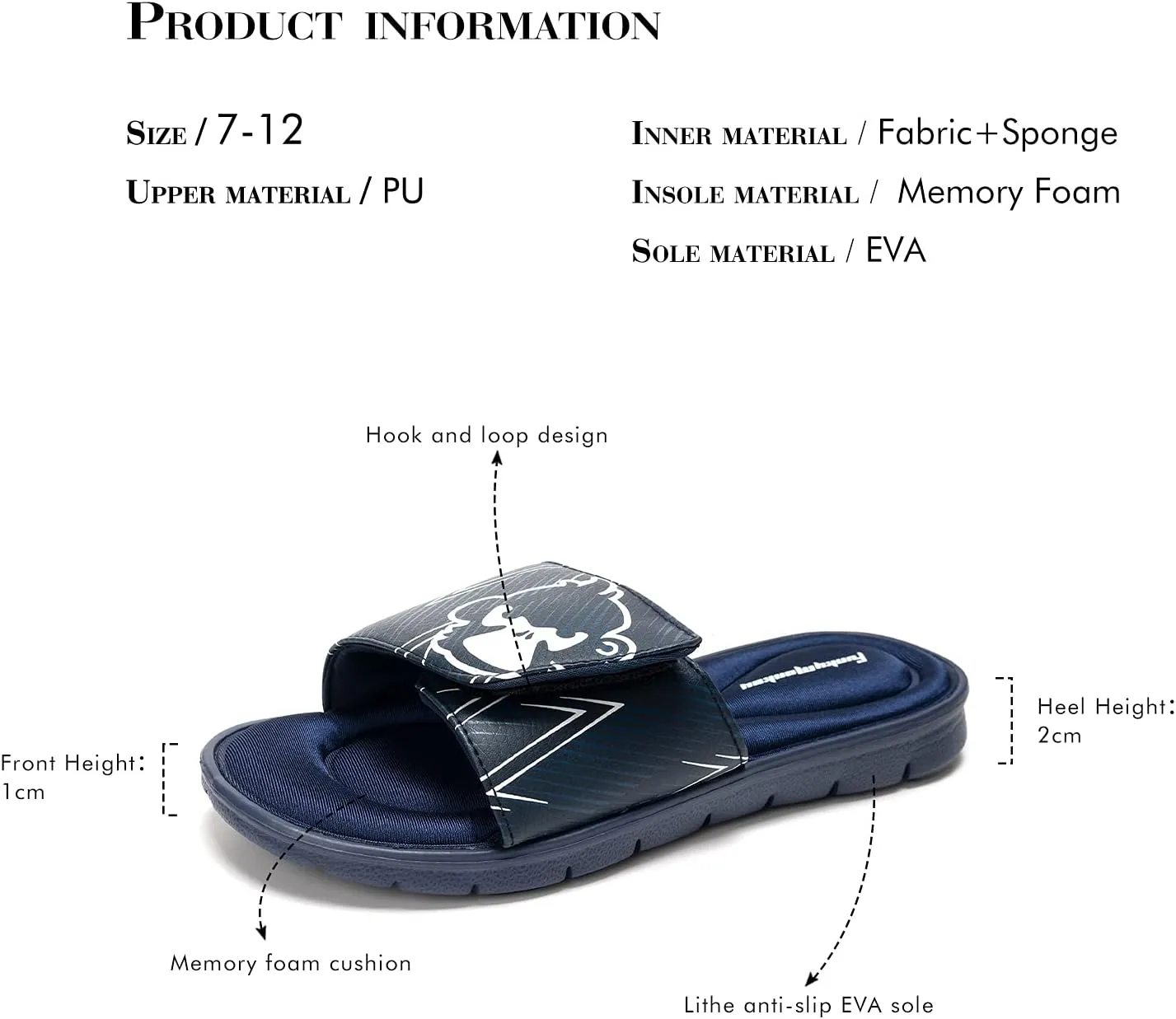 FUNKYMONKEY Memory Foam Sandals for Men, Outdoor Adjustable Comfort Graphic Strap Slide Sandals