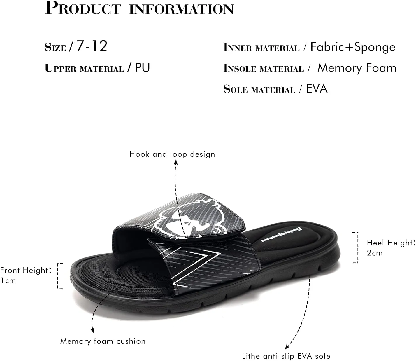 FUNKYMONKEY Memory Foam Sandals for Men, Outdoor Adjustable Comfort Graphic Strap Slide Sandals
