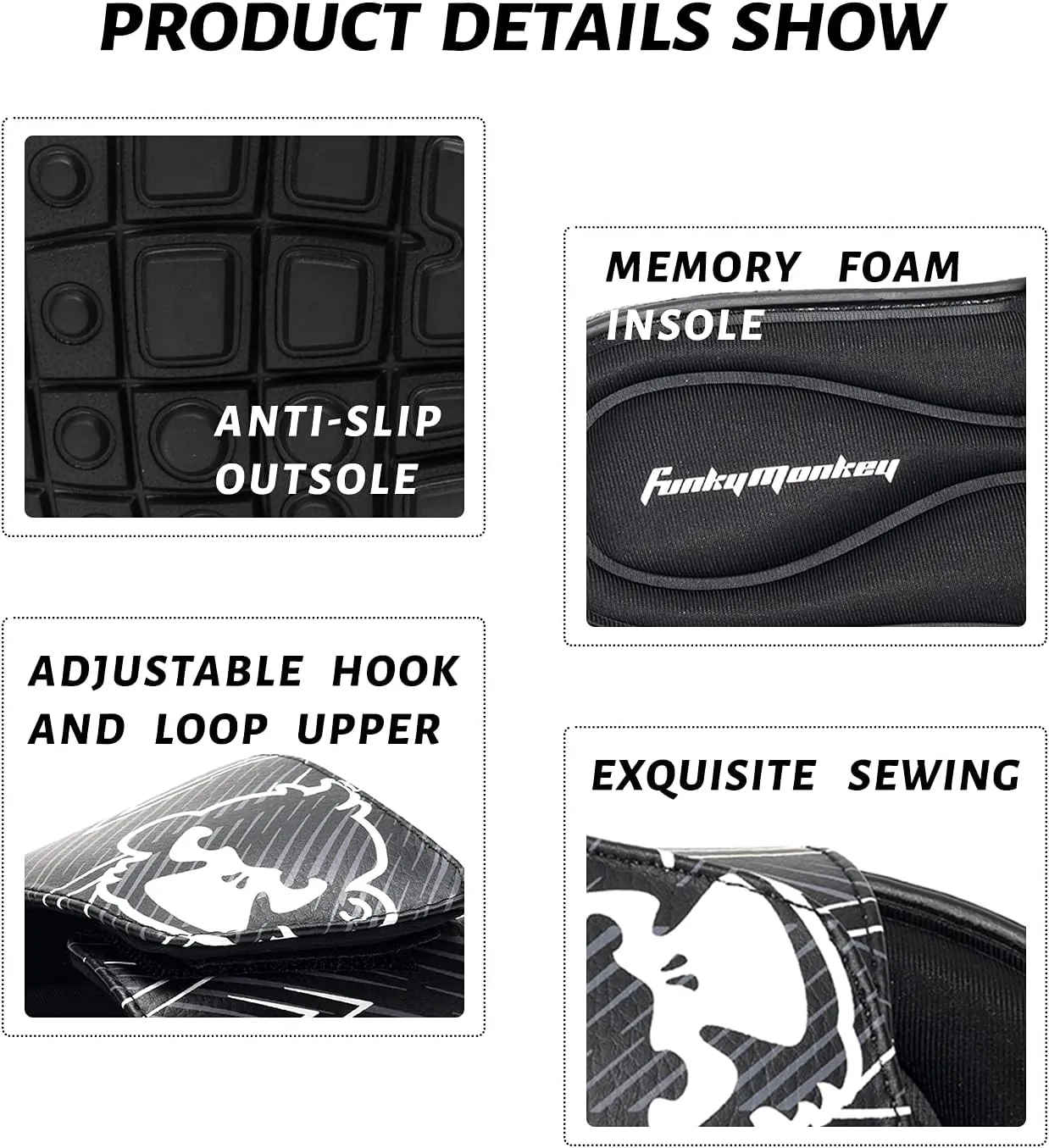 FUNKYMONKEY Memory Foam Sandals for Men, Outdoor Adjustable Comfort Graphic Strap Slide Sandals