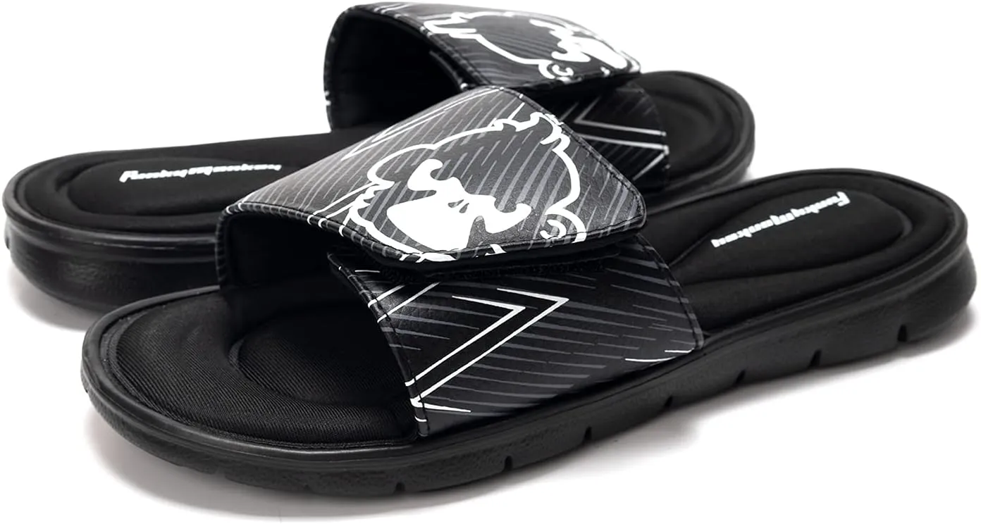 FUNKYMONKEY Memory Foam Sandals for Men, Outdoor Adjustable Comfort Graphic Strap Slide Sandals