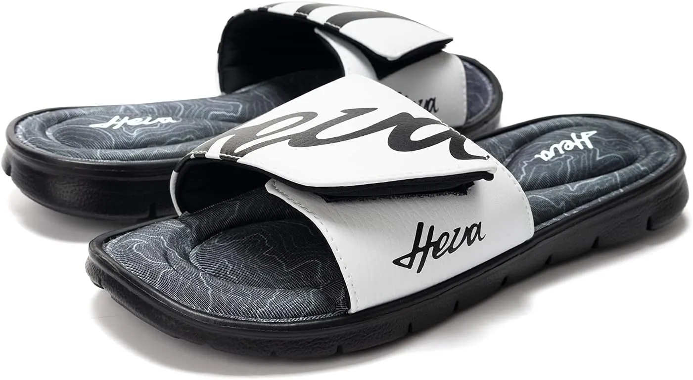 FUNKYMONKEY Memory Foam Sandals for Men, Outdoor Adjustable Comfort Graphic Strap Slide Sandals