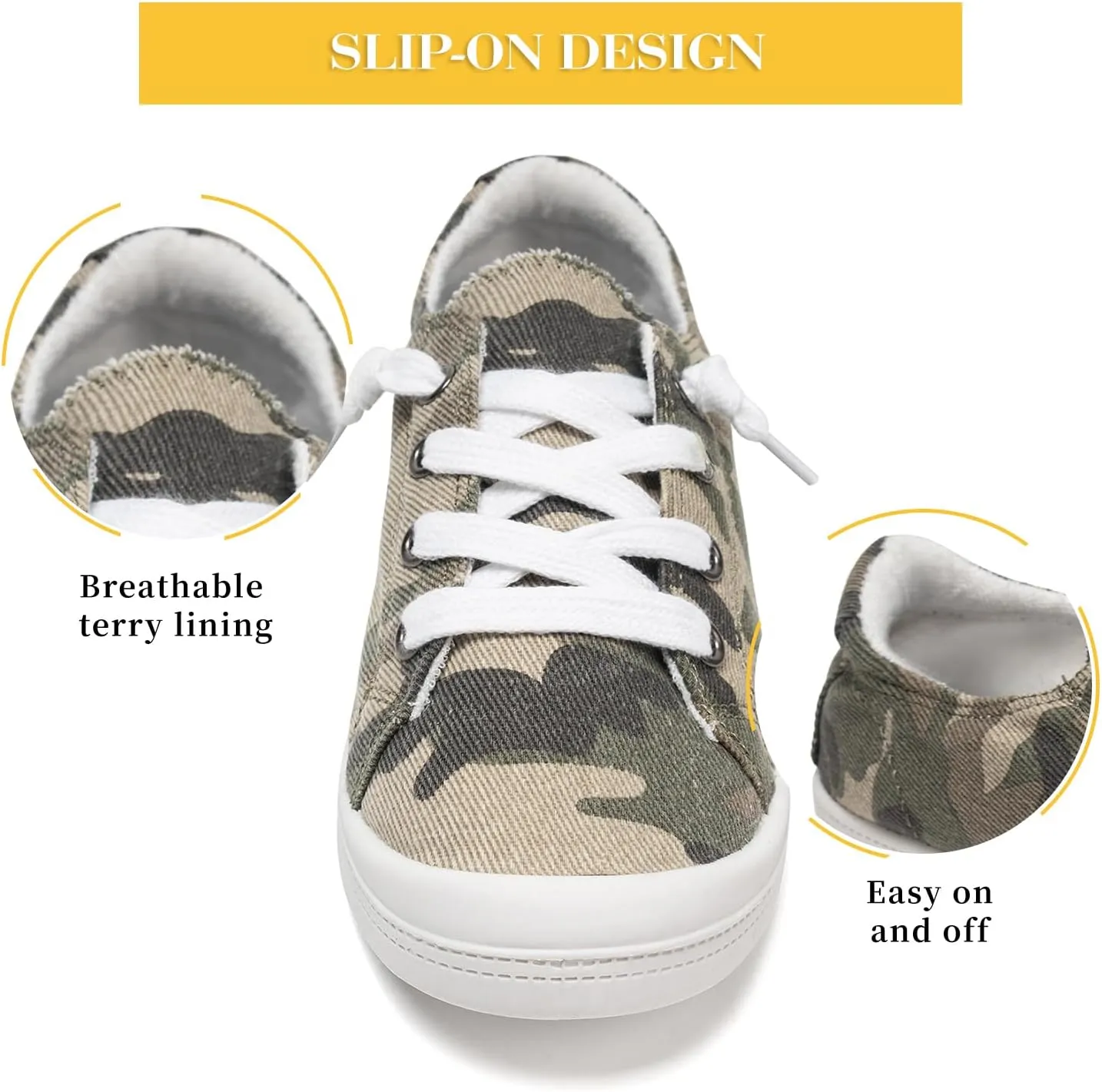 FUNKYMONKEY Shoes for Women, Comfort Low Top Canvas Slip On Sneakers Classic Casual Walking Shoes