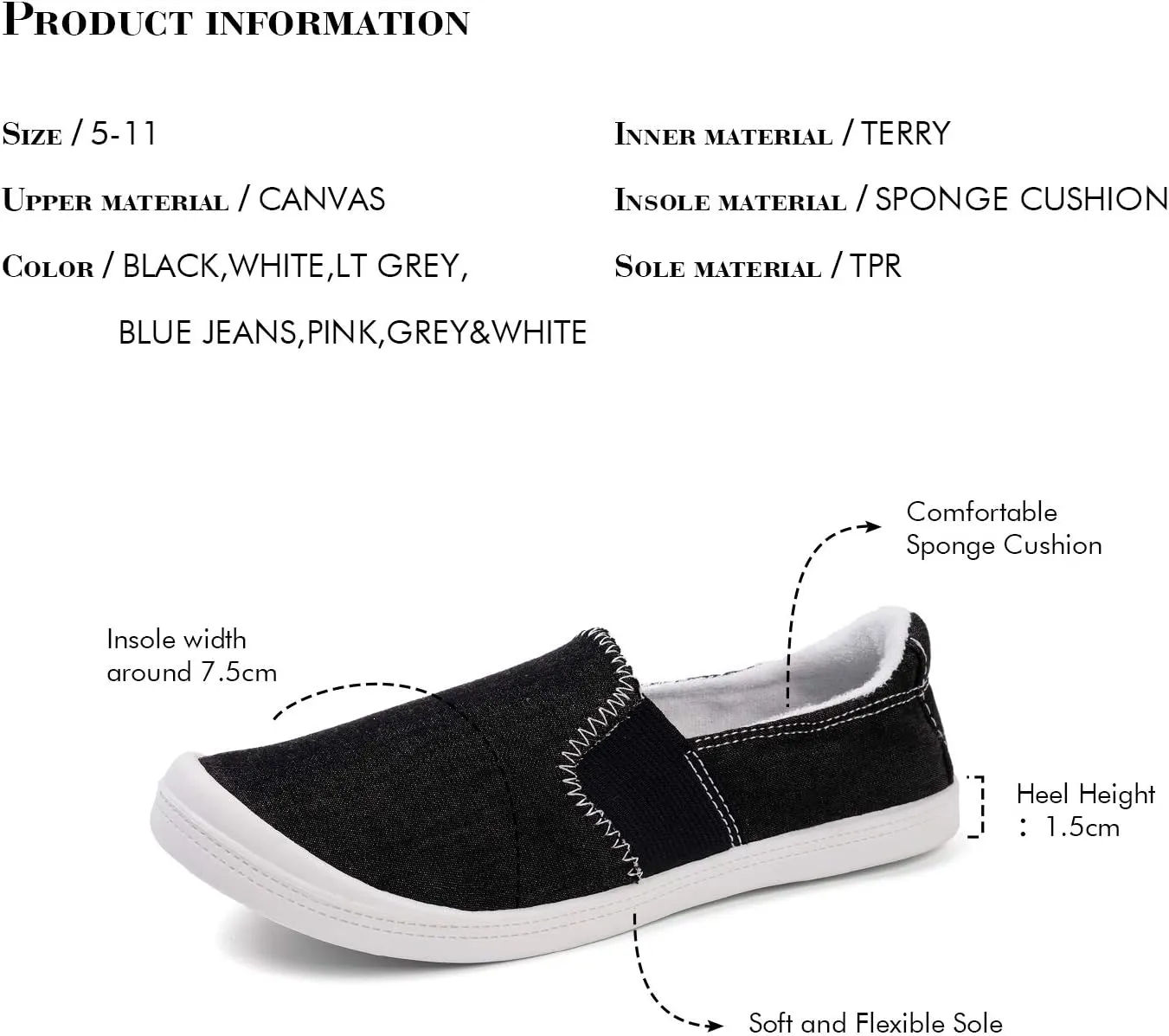 FUNKYMONKEY Shoes for Women, Comfort Low Top Canvas Slip On Sneakers Classic Casual Walking Shoes