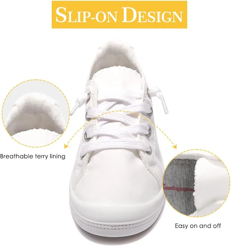 FUNKYMONKEY Shoes for Women, Comfort Low Top Canvas Slip On Sneakers Classic Casual Walking Shoes