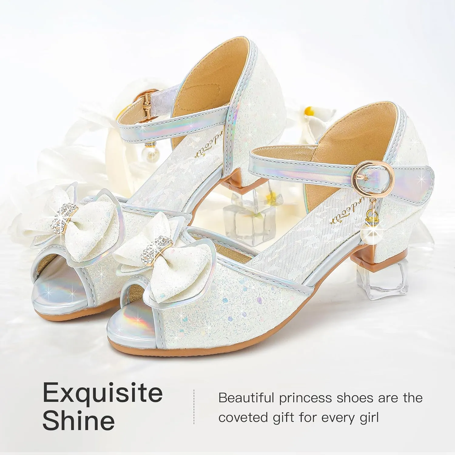 Furdeour Girls Dress Shoes Flower Girl Shoes Low Heels Open Toe Wedding Party School Toddler Little Big Kid