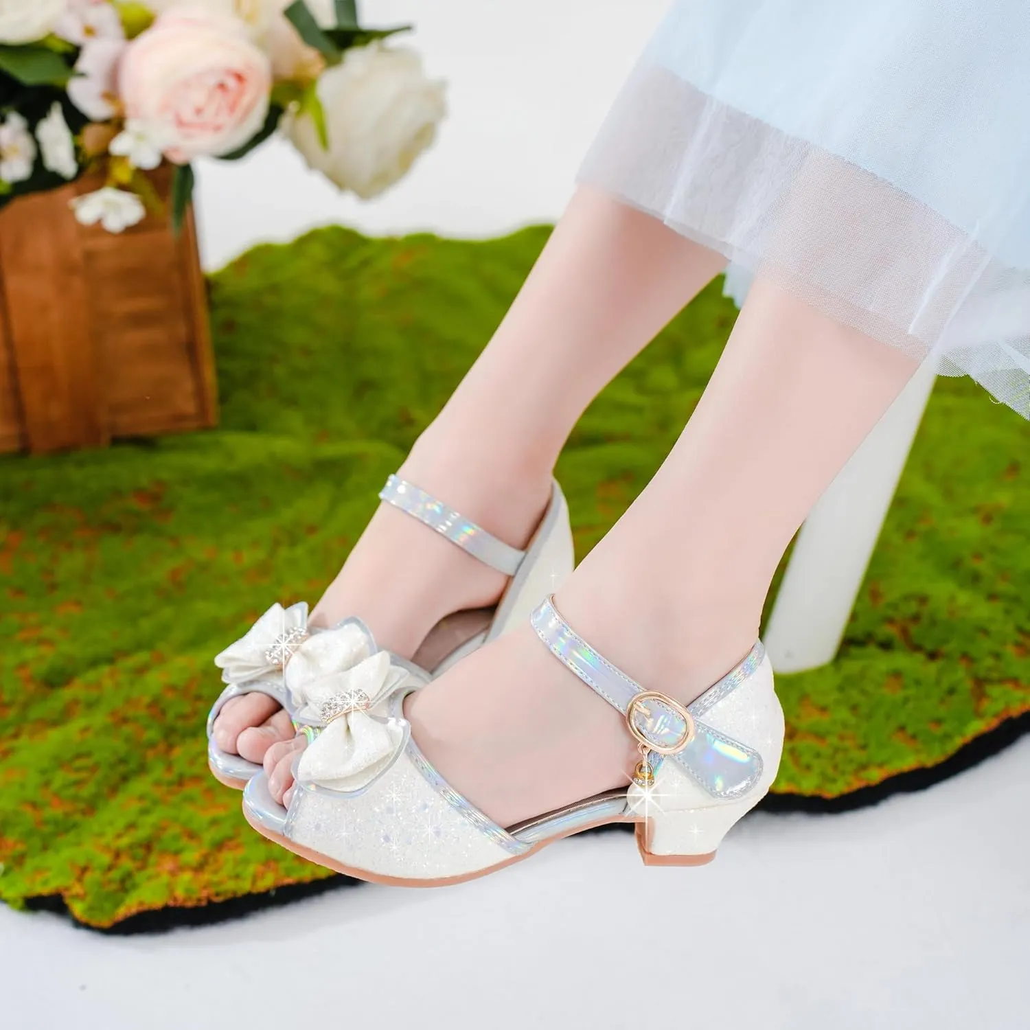 Furdeour Girls Dress Shoes Flower Girl Shoes Low Heels Open Toe Wedding Party School Toddler Little Big Kid