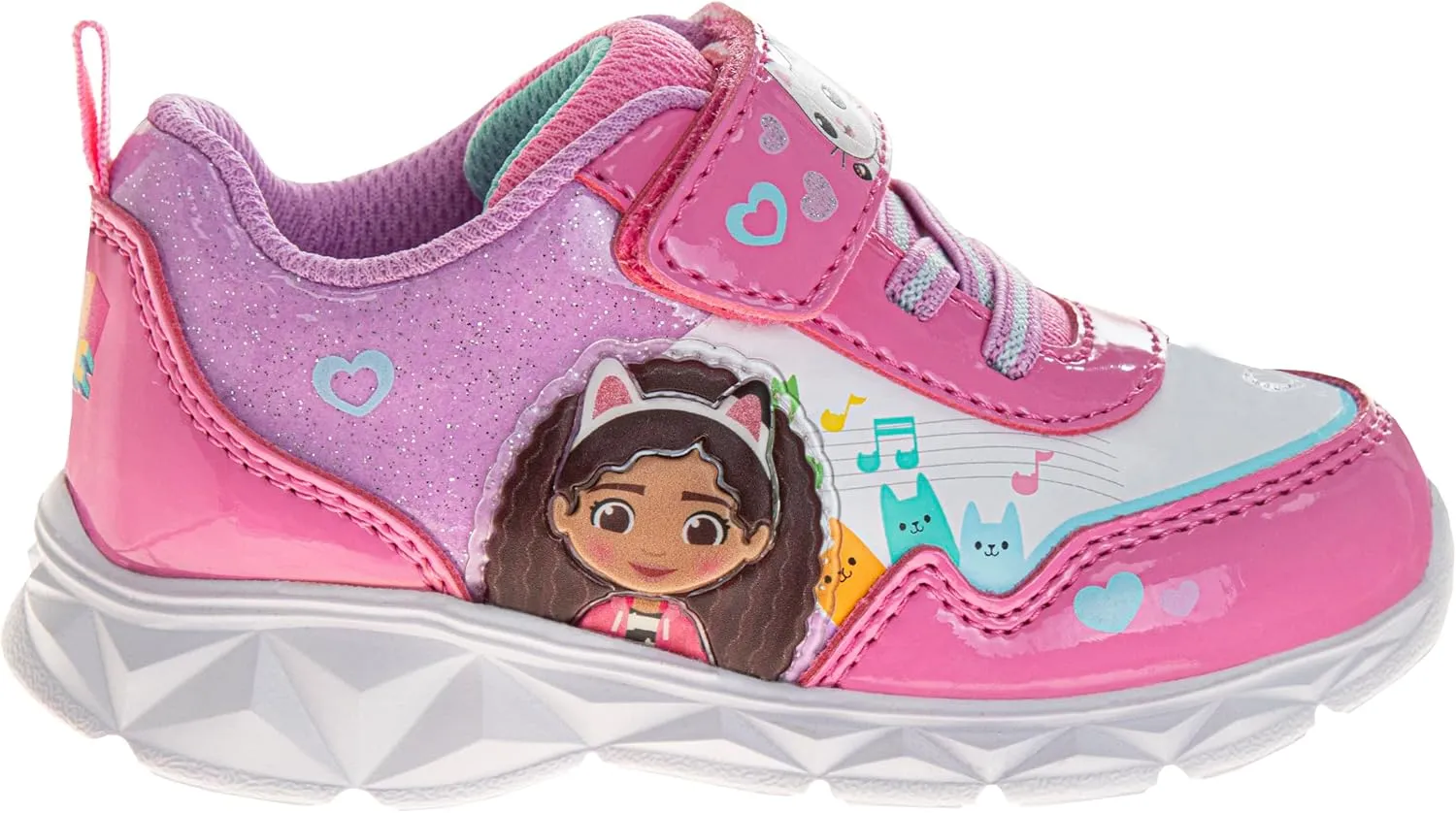 Gabby's Dollhouse LED Sneakers with Easy Strap - Gabbys Laceless Closure Lightweight Light up Kitty Cat Shoes (Size Toddler-Little Kid)