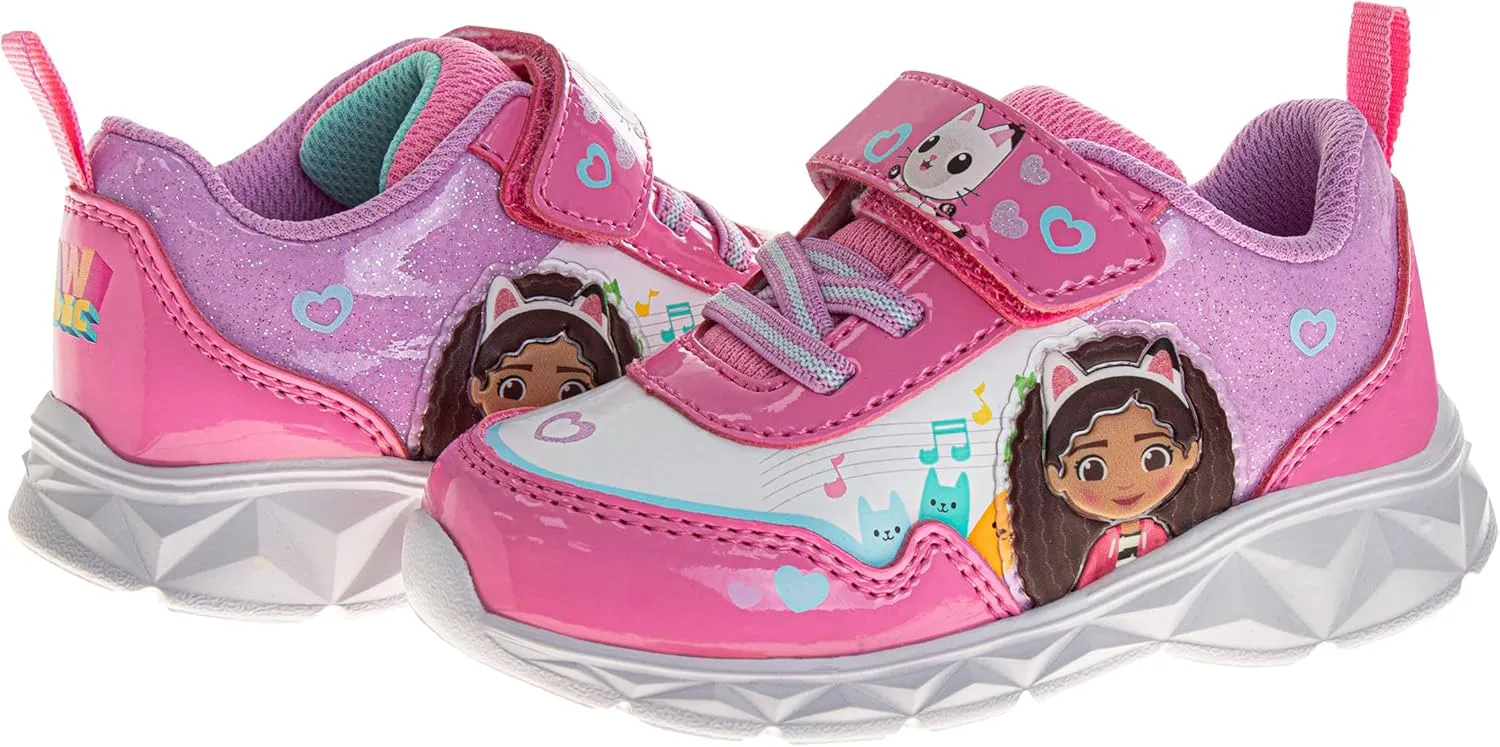 Gabby's Dollhouse LED Sneakers with Easy Strap - Gabbys Laceless Closure Lightweight Light up Kitty Cat Shoes (Size Toddler-Little Kid)