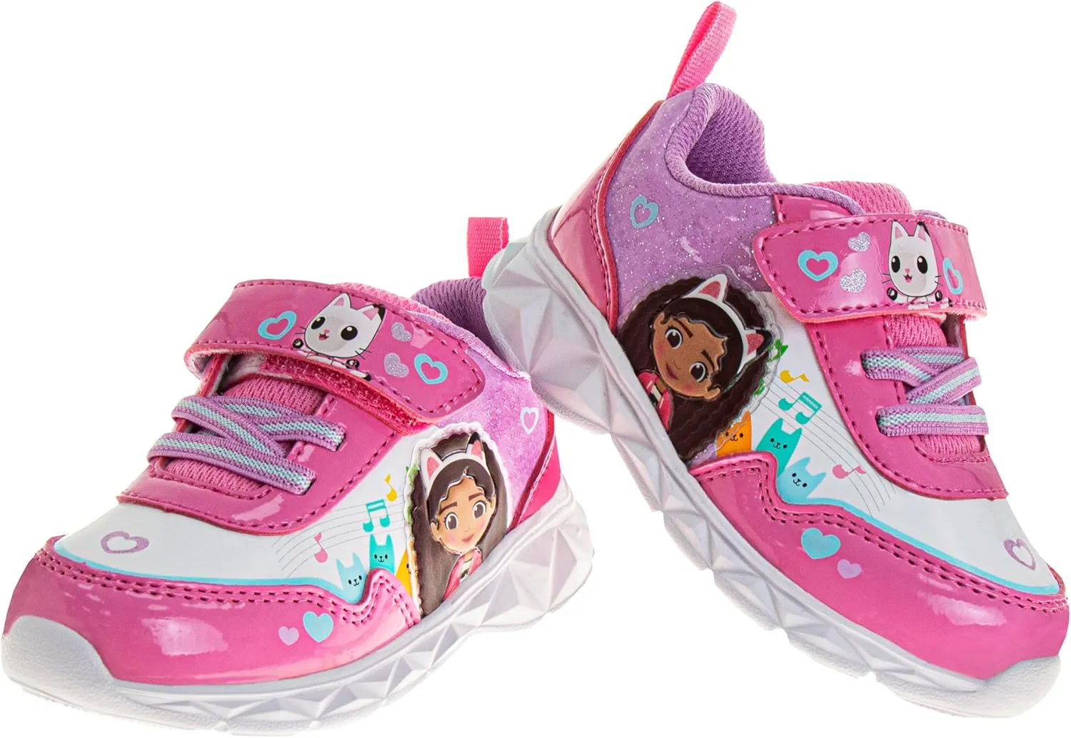 Gabby's Dollhouse LED Sneakers with Easy Strap - Gabbys Laceless Closure Lightweight Light up Kitty Cat Shoes (Size Toddler-Little Kid)