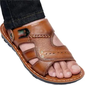 Genuine Leather Men's Sandals Shoes Outdoor Casual Sandals Cowhide Beach Shoes Purpose Men's Sandals Slippers(41)